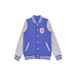 Designed women's blue long-sleeved snap-button baseball jacket with gray contrast sleeves Western District Women's Welfare Association Welfare Home Baseball Jacket Z637 Designed women's blue long-sleeved snap-button baseball jacket with gray contrast sleeves Western District Women's Welfare Association Welfare Home Baseball Jacket Z637